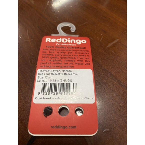 Red Dingo L6-RB-PU-SM Dog Lead Reflective Soft Pink Bones, Small - Picture 2 of 2